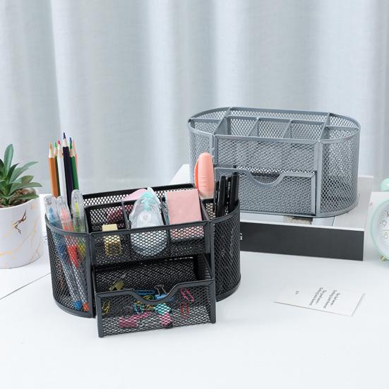 Pen Holder Sturdy Sliding Drawer Smooth Edges Non-fading Anti-rust Coating Organized Metal Nine Grids Pencil Storage Box Dormitory Accessory