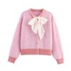 Kaslead New Women clothes Western Style Fashion Simple Bow Decoration Knit cardigan