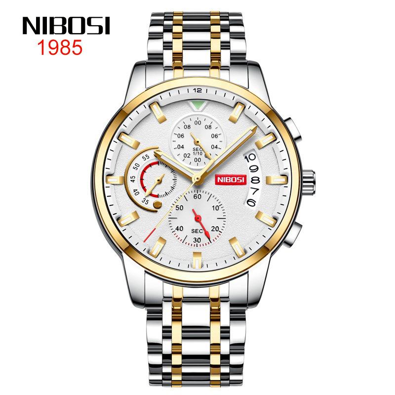 NIBOSI Watch Мужские водонепроницаемые светящиеся многофункциональные кварцевые часы из нержавеющей стали Студенческие часы