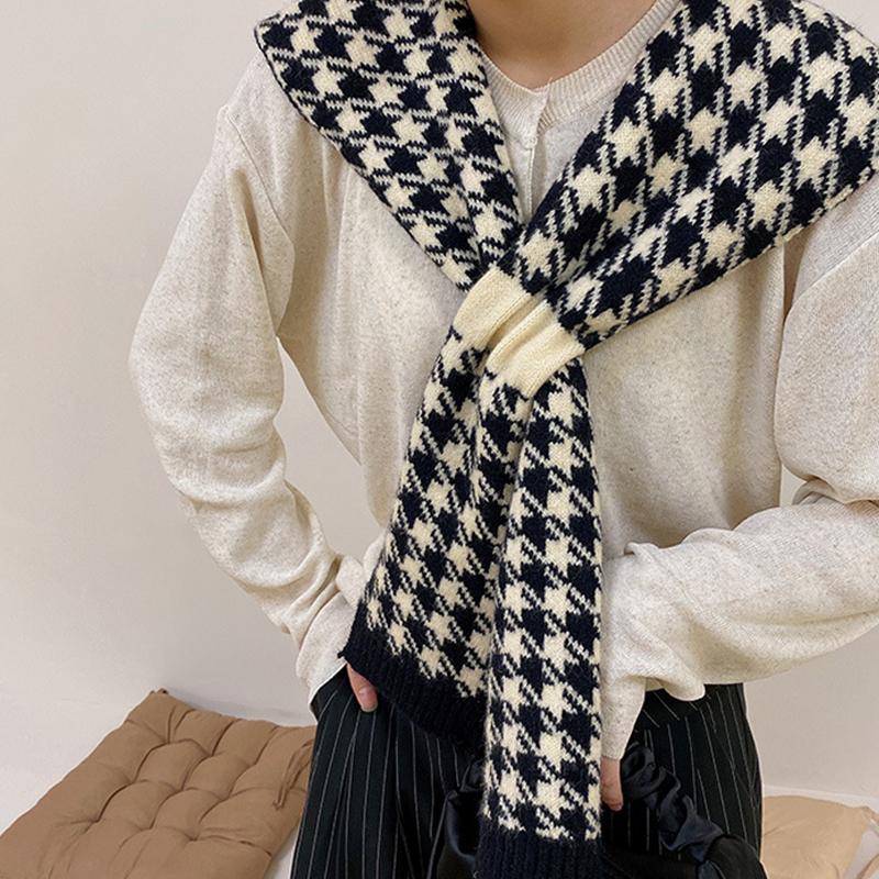 Korean Style Wool Knitted Warm Shawl Winter Blouse Shoulder Fake Collar Cloak Knitted Scarf Houndstooth Neck Scarf