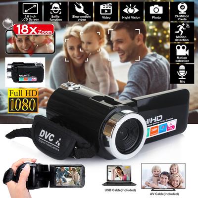 Видеокамера HD 1080P, 24 МП, ИК ночного видения, 3,0-дюймовый ЖК-экран, 18-кратный цифровой зум, камера Fotografica DV, видеокамера