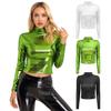 Womens Metallic Long Sleeve T-Shirt Fashion Shiny Top Slim Fit Mock Neck Tops Cocktail Dancing Party Club Music Festival Costume