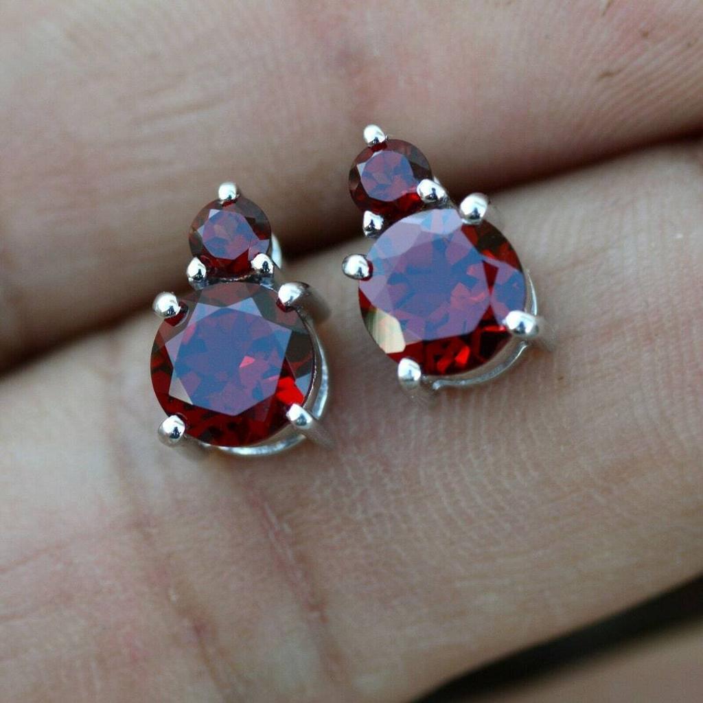 Серьги-гвоздики с красным гранатом,серьги из стерлингового серебра 925 пробы
