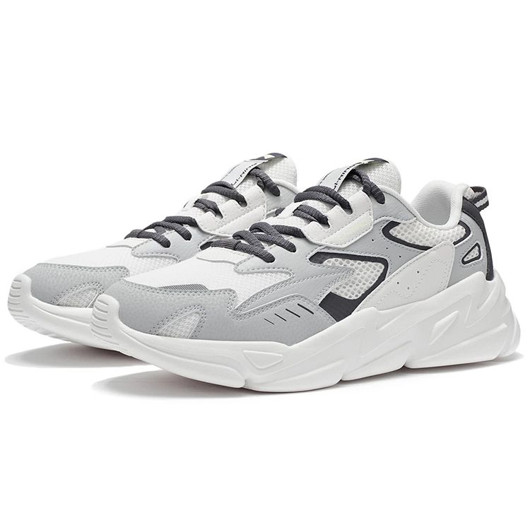 Li-Ning Удобные амортизирующие нескользящие износостойкие низкие повседневные туфли мужские кроссовки серо-белые AGLS053-2