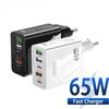 65W USB Charger Quick Charge 3.0 PD Muti Plugs Type C Fast Charging Wall Adapter for IPhone Samsung Xiaomi Huawei Phone Charger