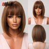 Synthetic Bob Hair Wig with Bangs Ombre Platinum Blonde Cosplay Wigs for Women Short Heat Resistant Female Daily Lolita Wavy Wig