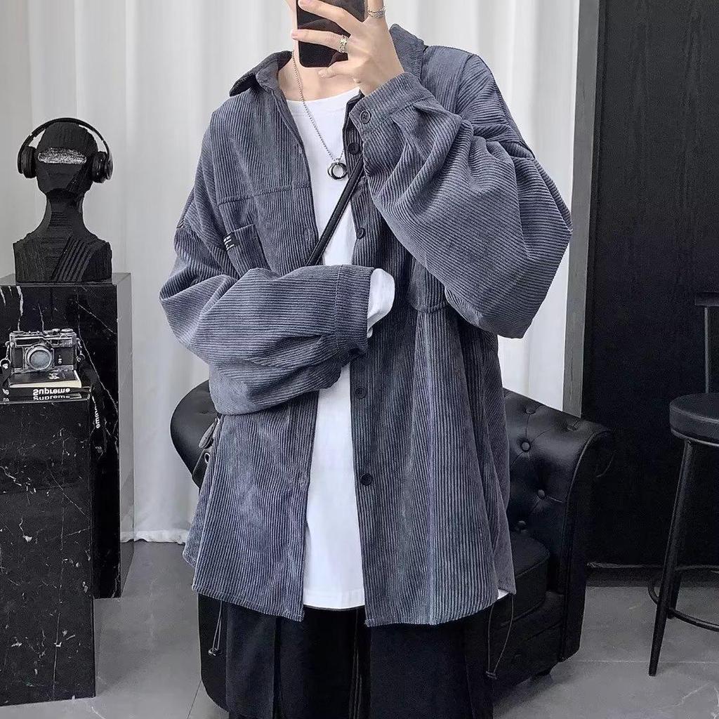 Men's Black Corduroy Velvet-Lined Winter Jacket: Warm, Handsome, Retro Casual Shirt