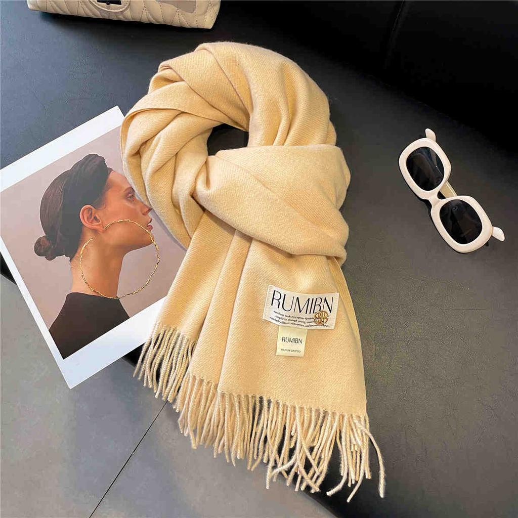 Земляной цвет, базовый однотонный большой шарф с кисточками, темперамент, утолщенная теплая шаль, мягкая клейкая шея