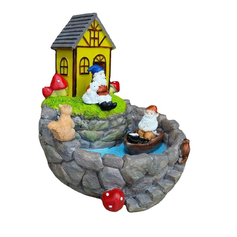 Solar Garden Fountain Ornament  Resin Outdoor Micro Landscape Decoration for Outdoor Patio Backyard Decking Decor