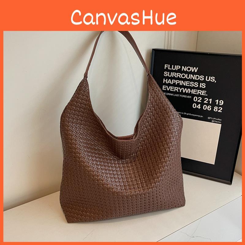 Simple Color Solid Large Capacity Women Casual Woven Tote Bag For Commuting
