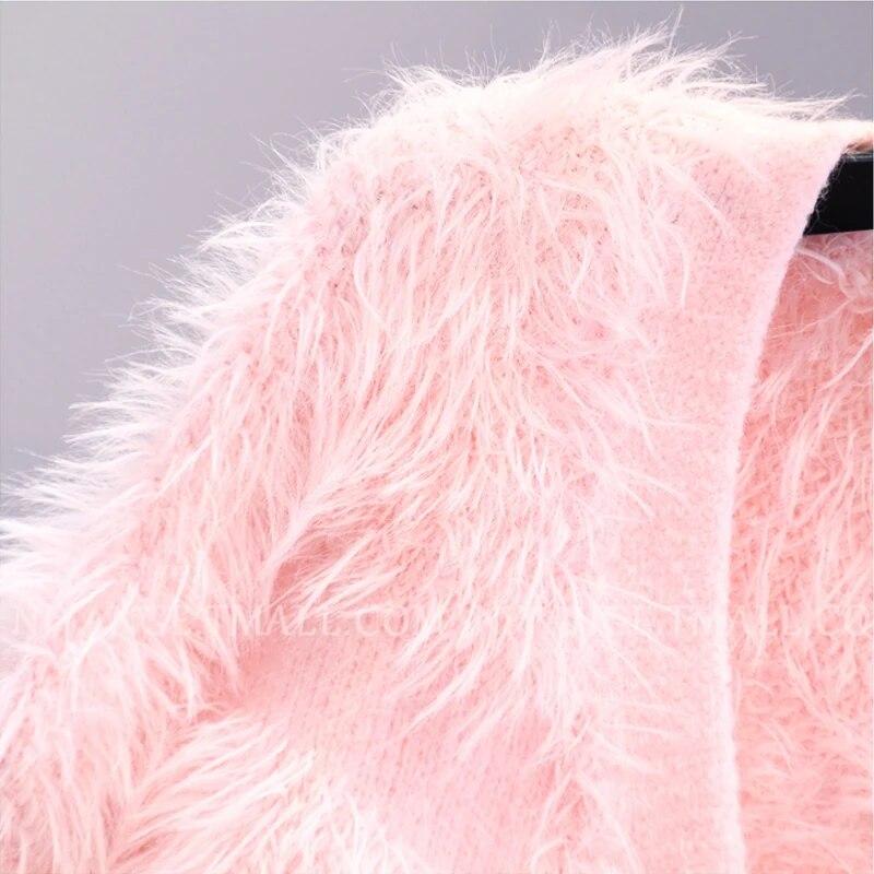 2023 осень и зима норковый кашемировый мягкий свитер с v-образным вырезом вязаный кардиган женское повседневное пальто с длинными рукавами свободные теплые топы 28646