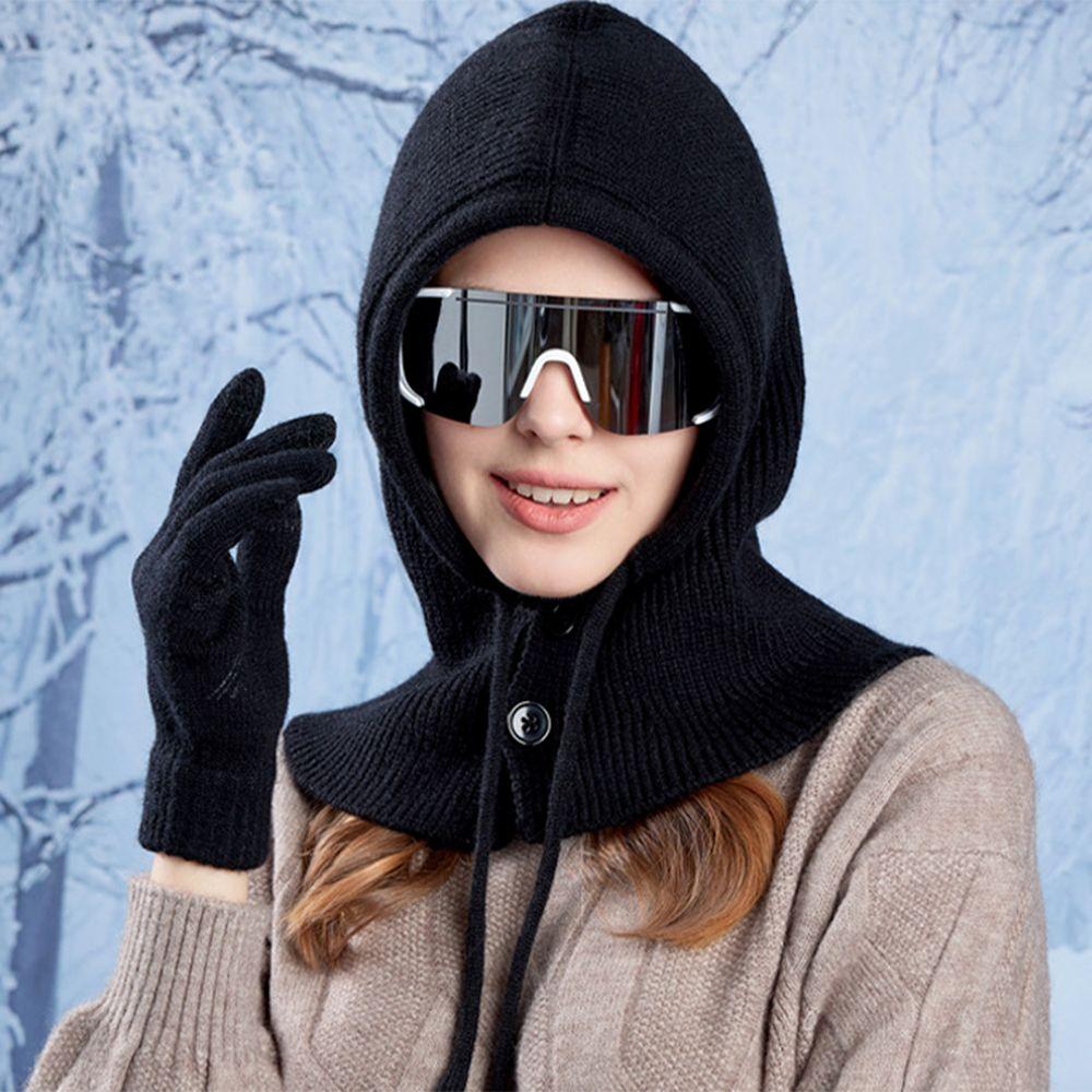 Woolen Knitted Gloves All-in-one Winter Warm Set Simple Balaclava Winter Warm Hat Men and Women
