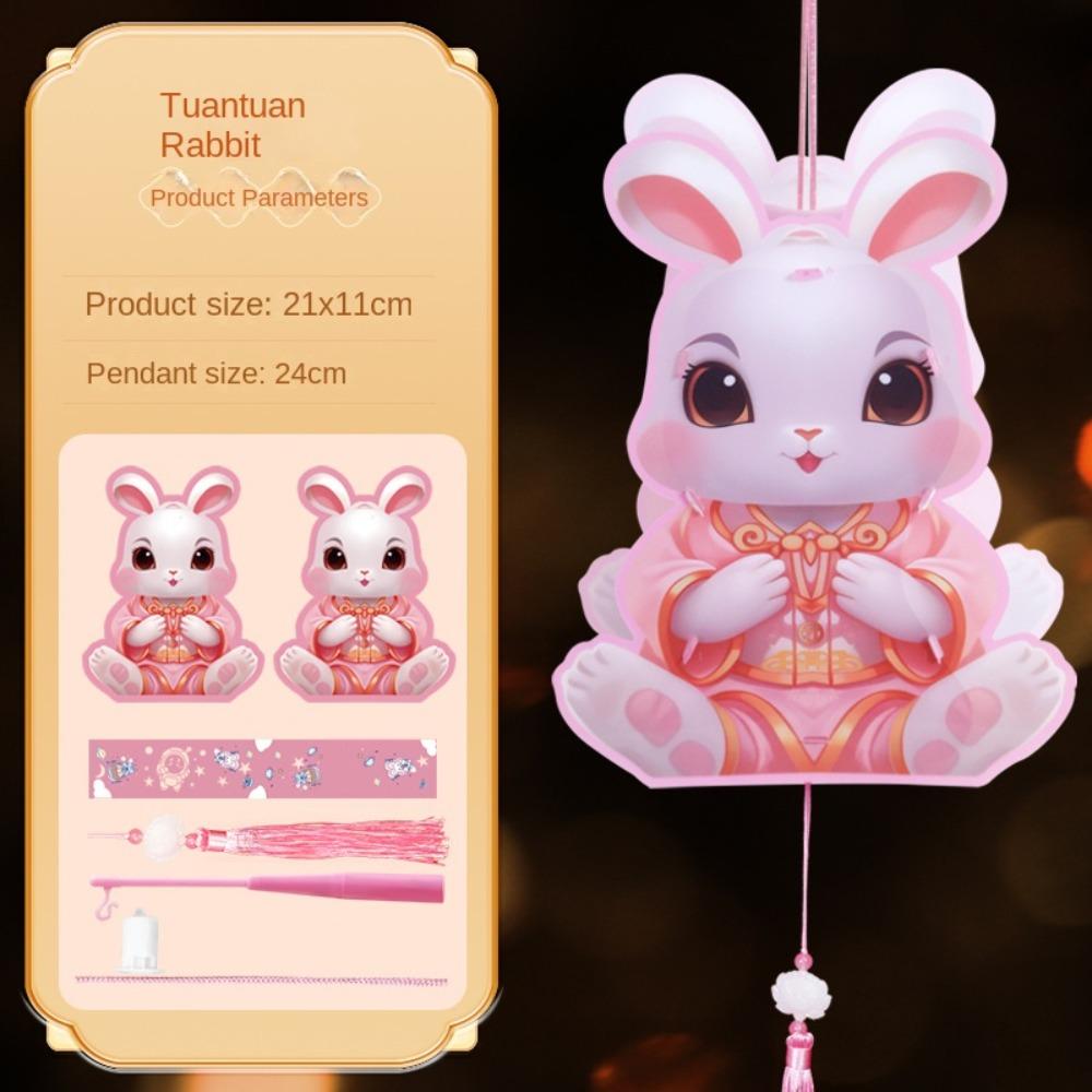 DIY Craft Festival Lantern Material Kits LED Light Cartoon Rabbit Lamps Cultural Event