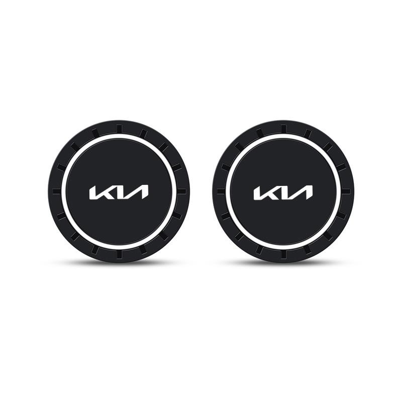 ANIE7 2pcs Car LOGO Silicone Coaster Anti-Slip For KIA Rio Soul Seltos Niro Forte K5 K3 Sorento Stinger Sportage Auto Accessories