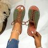 Summer Flat One-line Lace-up Shoes Large-sized Casual Slippers Roman Women's Sandals