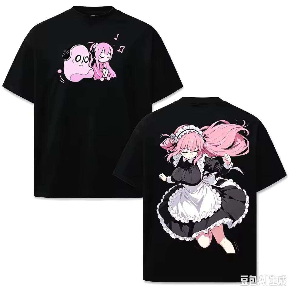 Anime Bocchi The Rock Hitori Gotoh Classic Maid Outfit Double‑Sided Print T‑Shirt Y2K Men Women Gothic Cotton Oversized T-shirts