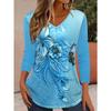 Autumn Women's Fashion Floral Print Long Sleeved T-shirt V-neck Loose Casual T-shirt Top Women's Clothing