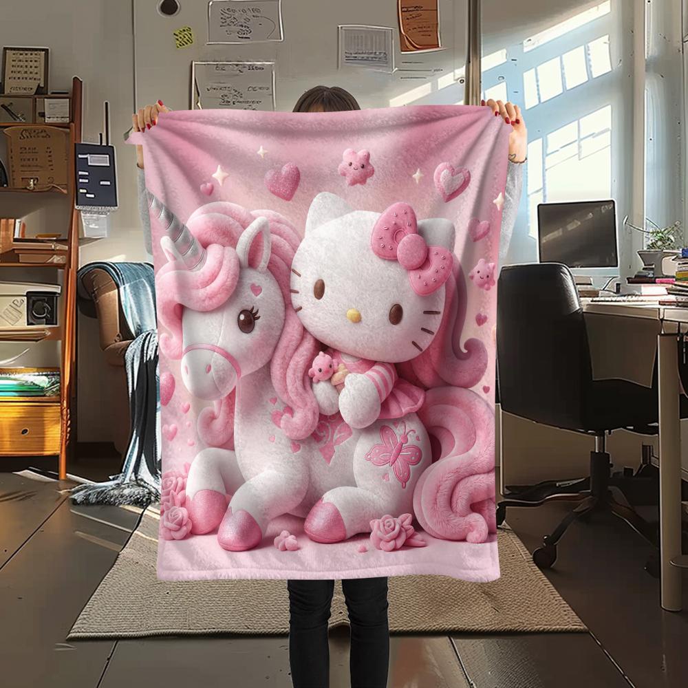1 шт. Розовое фланелевое одеяло Hello Kitty с принтом, Высококачественное, Для всех сезонов, Декор для дома, Тепло и комфорт, Идеально для рождественских подарков