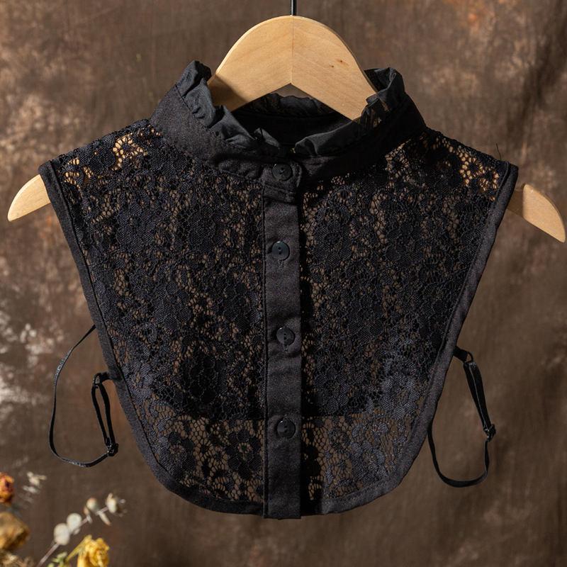Lace Ruffles Fake Collar Detachable Sweater Decoration Collar Hollowed Out Stand Up Collar Half Shirts for Girls Women