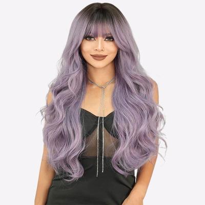 28" и 24" парик с кудрявыми волосами цвета лаванды, термостойкий синтетический парик с тенью от корней, готовый парик Fantasy