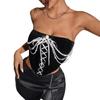 Women's Niche Spice Girls Vintage Velvet Patchwork Pearl Chain One Shoulder Sheath Fishbone Corset