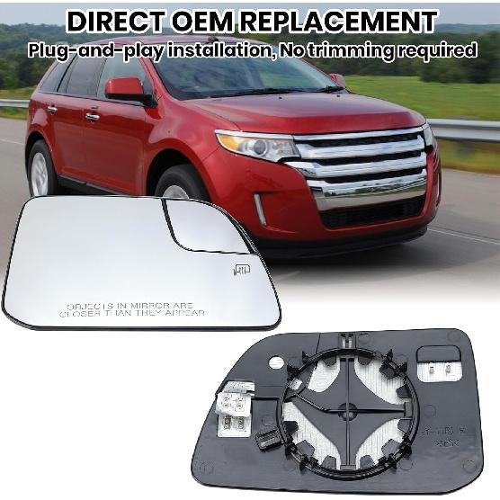 Right Passenger Side Mirror Glass Replacement Compatible with Ford Edge 2011-2014, for Lincoln MKX 2011-2015 Right Exterior Side Rearview Mirrors