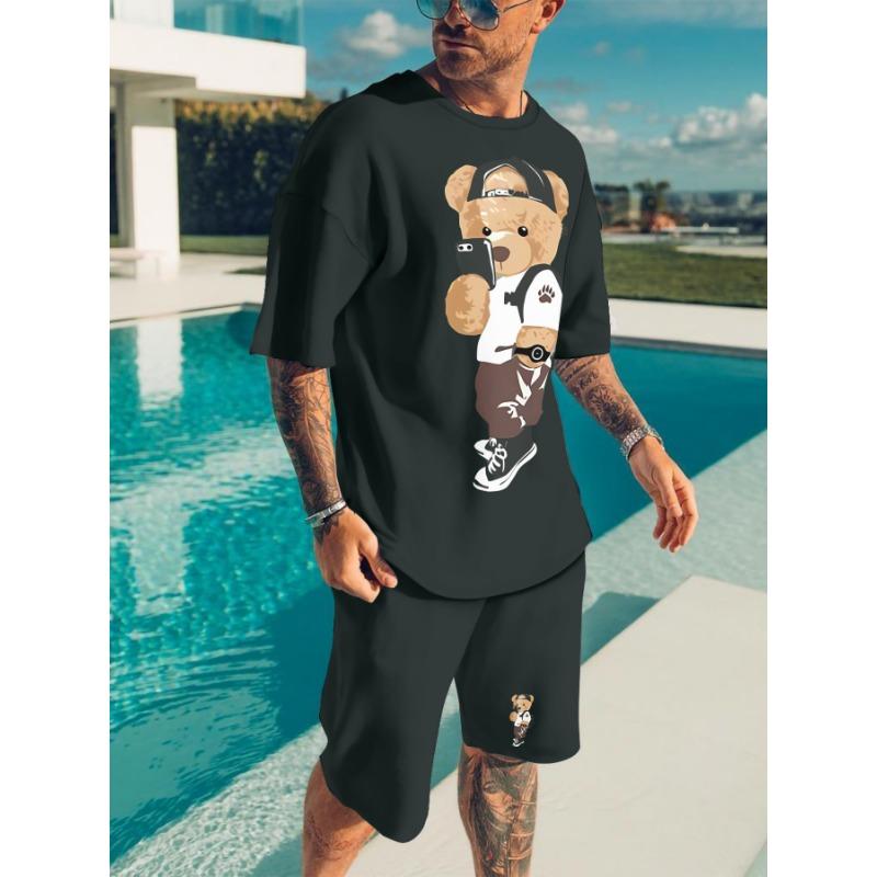 Уличный стиль 3D принт плюшевого мишки Мужская футболка шорты комплект летние повседневные мужские шорты с коротким рукавом для улицы мужские спортивные шорты