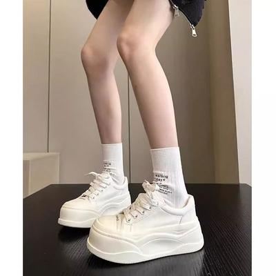 Первый слой коровьей кожи ~ кожаные маленькие белые туфли женские туфли-бублики на толстой подошве для маленьких людей, увеличивающие рост, для больших голов, повседневные женские туфли для хлеба