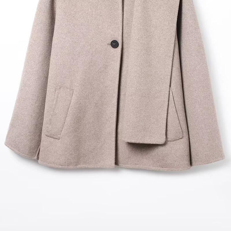 Women's Fashion Casual Wool Blend Scarf Short Coat