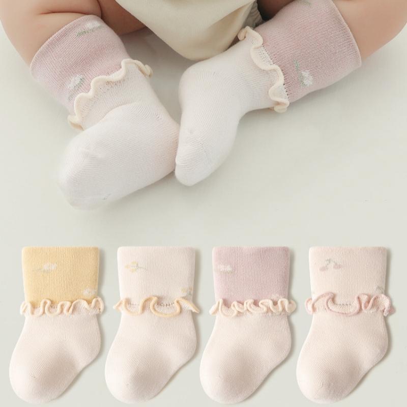 Newborn Infants Frilly Socks Soft Girls Cotton Sock For Kids Flower Pattern Children's Sock High Quality Baby Socken