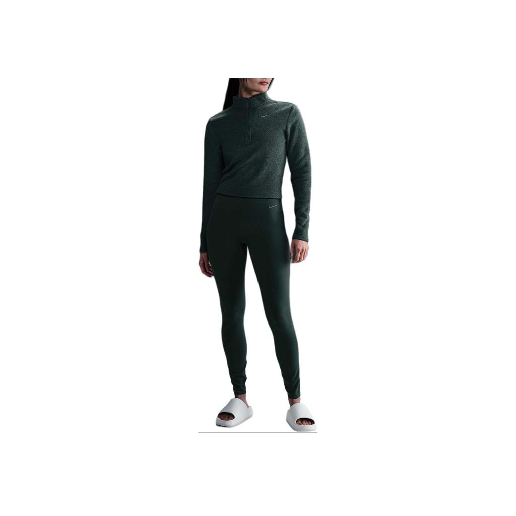 Nike Fleece Mock Neck Slim Fit Long Sleeve Half Zip Sweatshirt Women Tops Green FV8029-338