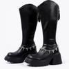 Chain High Heels Women Knee High Boots Fad Platform Leather Shoes Brand Designer Chunky Shoes Winter 2025 Trend Goth Botas Mujer