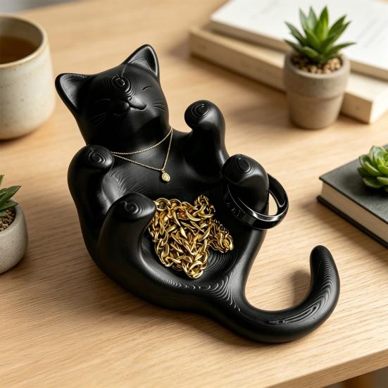 3D-печатный sculpted черный кот поднос милый котенок ювелирные изделия безделушка блюдце с полым животом настольный декоративный держатель для колец для сережек браслетов ожерелий