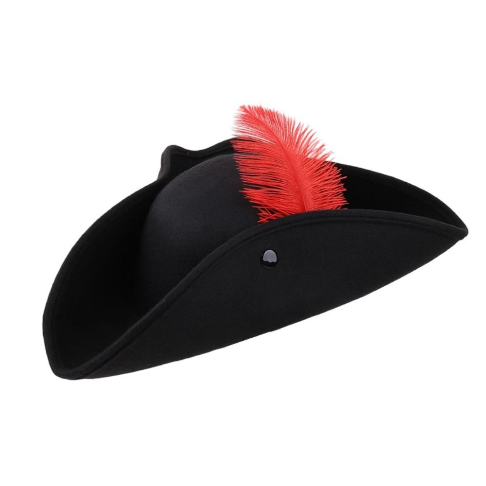 Wide Brim Tricorn Hat Feather Decorated Costume Hat Unisex Fashionable feather hat Halloween Party
