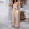 Spring and Summer Casual Commuter Holiday Style Solid Colour Vest Wide Leg Pants Set