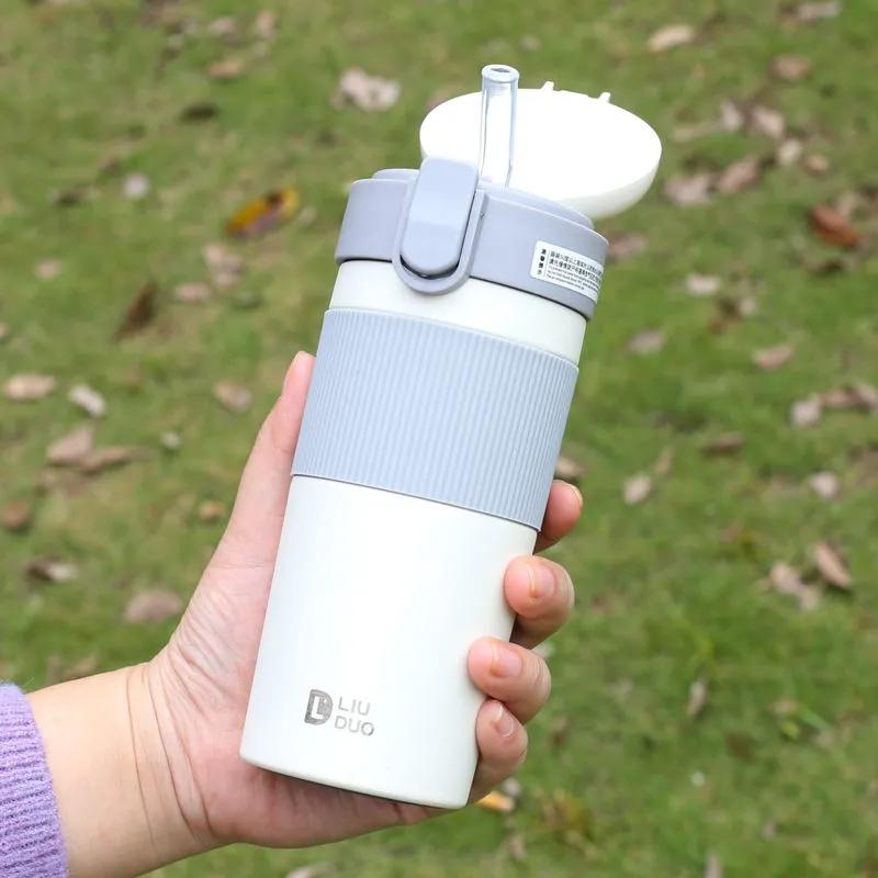 Straw Girls Thermos Cup Water Cup Student Portable Coffee Cup Portable Thermos Cup Large Capacity Cup