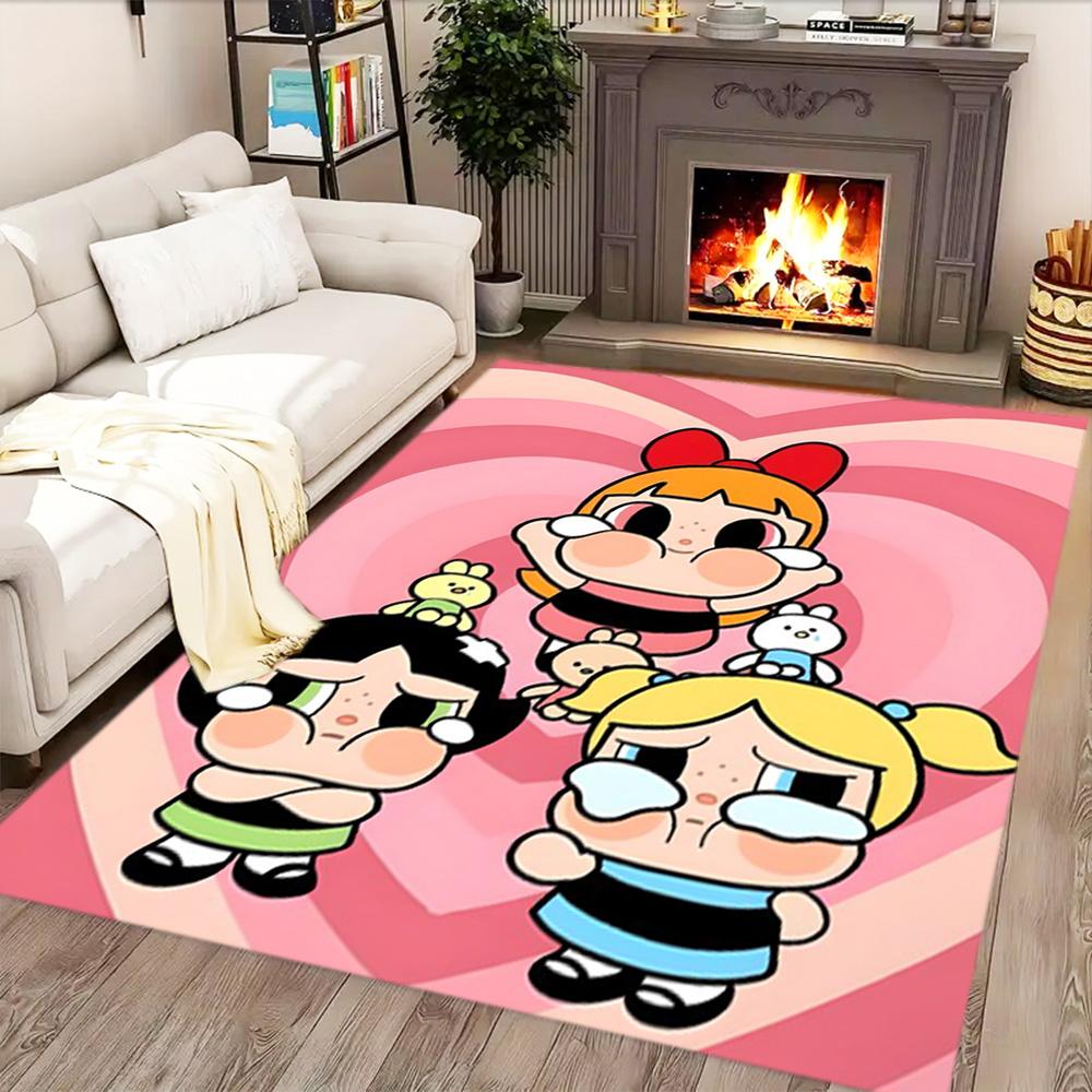 Powerpuff Girls Bubbles' Flight rug for living rooms, bedrooms, home décor, and as gifts.