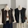 Весна Осень Круглый вырез Винтажный Однотонный Жилет Женский Без рукавов Свободный Повседневный Кардиган Майка