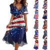 Women's Loose Casual V-Neck Flared Skirt Short Sleeved Printed Dress Printed Dress