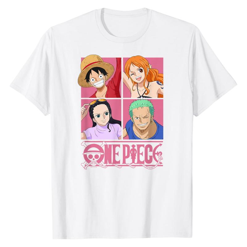 Футболка с главным персонажем One Piece Луффи Нами Зоро Робин Групповой принт Хлопок Легкая дышащая Повседневная мода Топы