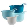 Nesting Mixing Bowls Set of 4 Plastic with Spouts Handles Non-Slip Base Calibrated Measurement Dishwasher Safe Microwave Safe