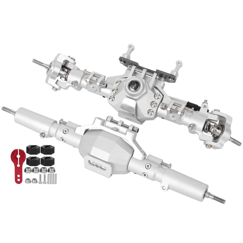 Silver Aluminum Alloy Shell RC Car Front Rear Axle Upgrade Parts Accessory for Axial SCX10 II 90047 90046Front Rear Axle