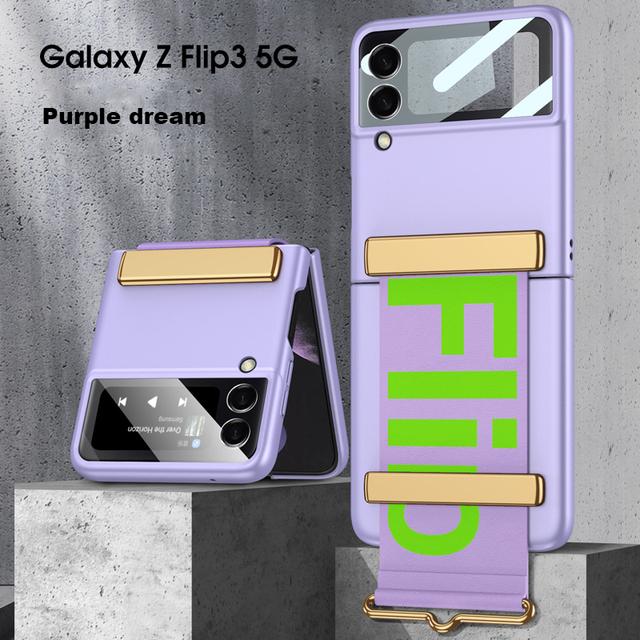 Чехол для Z Flip3 с ремешком для камеры, защитный чехол для стекла для Samsung Galaxy Z Flip3 5g, чехол-браслет, пластиковая задняя крышка для ПК