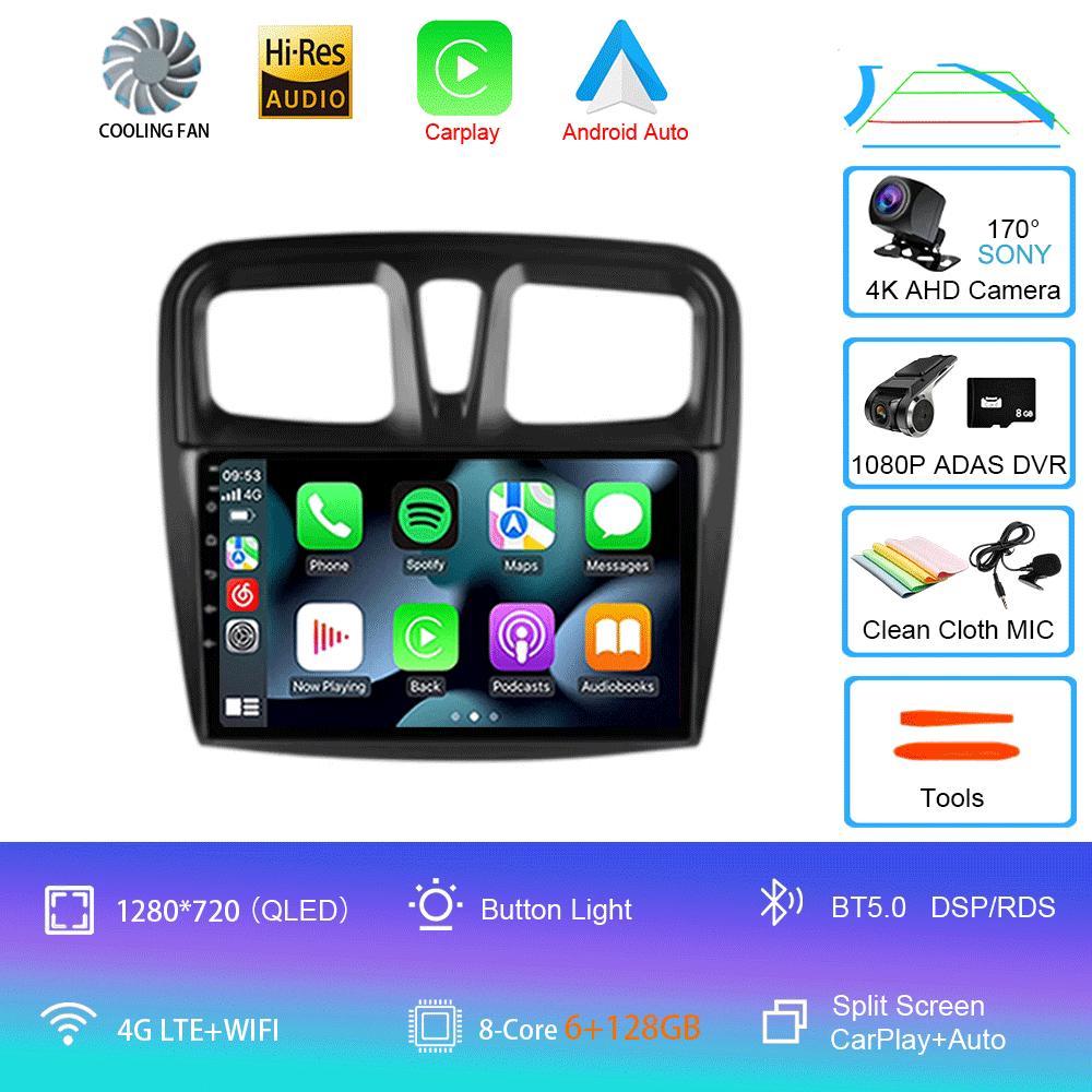 Автомобильное радио Android 14 Carplay для Renault Logan 2 Sandero 2 2012 2013 - 2019 Навигация GPS Мультимедийный проигрыватель Wi-Fi+4G BT DSP 2DIN