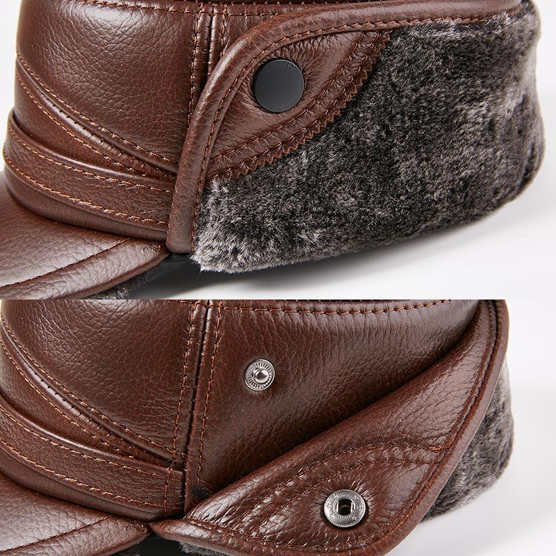 Мужские зимние шапки-бомберы из натуральной кожи, мужские шапки из меха горраса, теплые наушники, шапка с защитой от холода, кепка из воловьей кожи