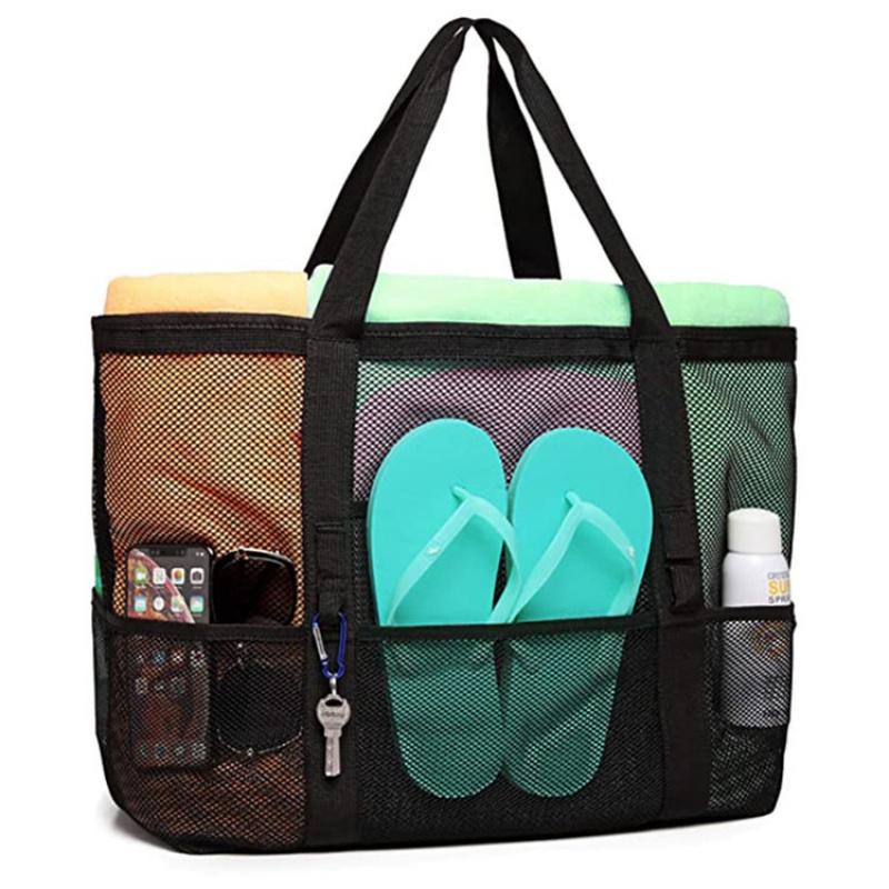 Beach Bag Large Capacity Toy Mesh Swim Bag Multi-Functional Travel Portable Shoulder Beach Bag Swimsuit Storage Bag