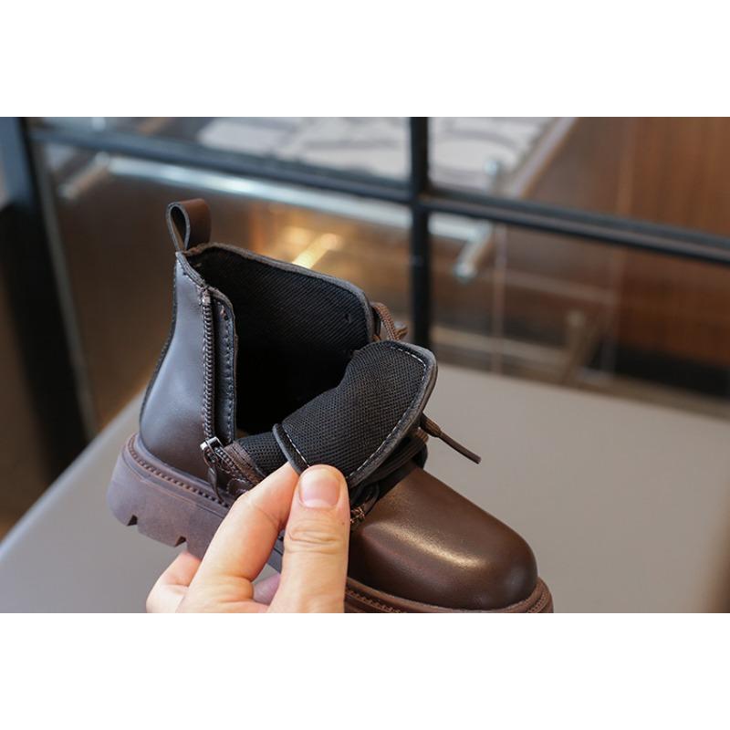 Осенняя мода ретро детские ботинки мальчики и девочки короткие ботинки нескользящие кожаные ботинки одинарные ботинки