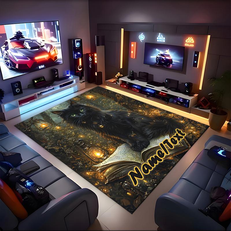 1PC Custom Name Magic Cat Adventure Theme Floor Mat Ideal for Living Room, Game Rooms, Office, Bedroom,Floor Mat Playful Design