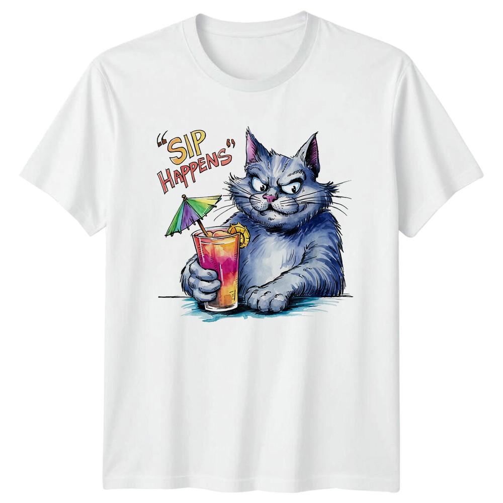 Funny Sip Happens Cat TShirt Sarcastic Drink Humor Tee