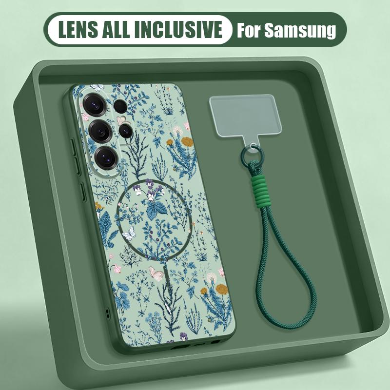 Чехол-шнурок с принтом мультяшных цветов для Samsung S26 S25 Ultra S24 Plus S23 FE A15 A16 A17 A35 A36 A37 A54 A55 A56 A57 5G Магнитный Гибридный чехол из ТПУ+ПК